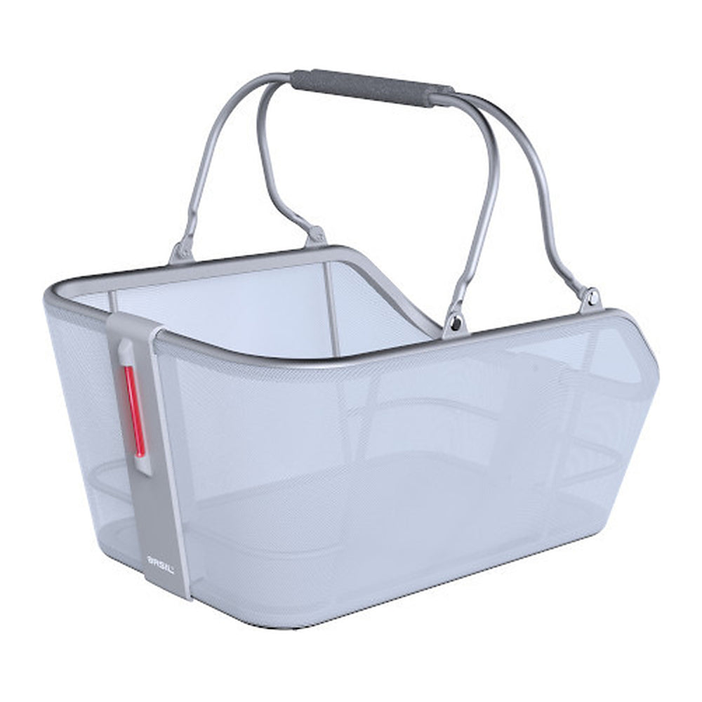 Panier arrière vélo Basil Cento Tech Fiber Nordlicht MIK 21 L – Bleu argent – le panier de trois quarts, eclairage Nordlicht integre