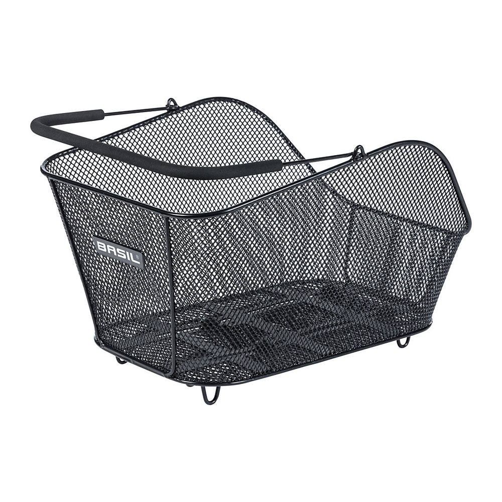 Panier arrière vélo Basil Icon M – MIK – le panier Icon M noir en acier maille fine, plaque MIK premontee