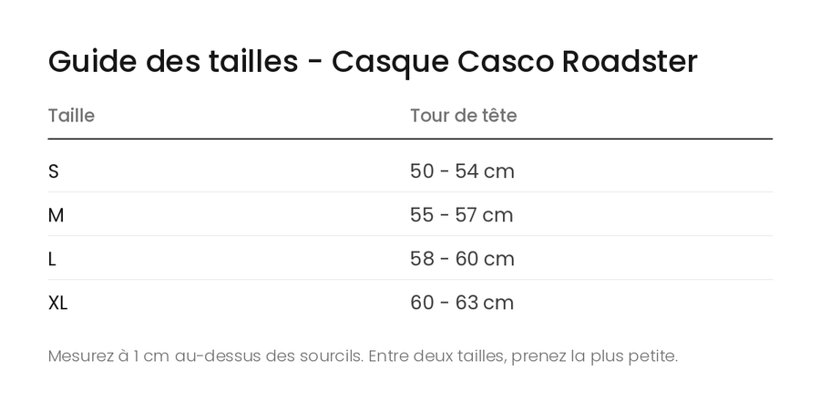 Guide des tailles - Casque Casco Roadster
