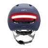 Casque connecté Unit 1 NEON Mips, coloris Steel Blue, vue arrière, feu allumé