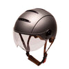 Casque Vélo Urbain Mârkö Helmet Tandem Gris Titanium vue de 3/4 avant avec visière baissée 