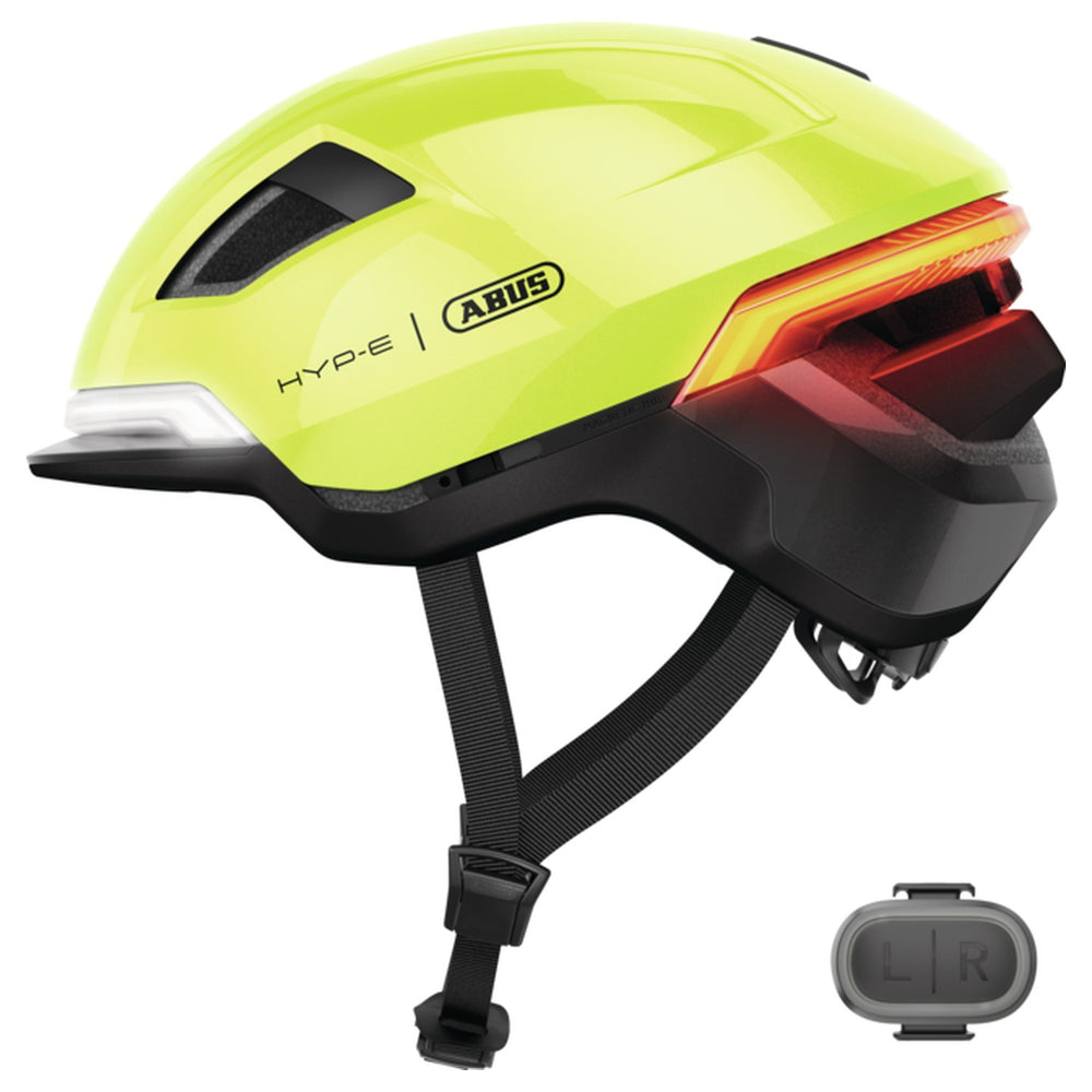 Casque vélo Abus HYP-E coloris Signal Yellow - vue profil télécommande