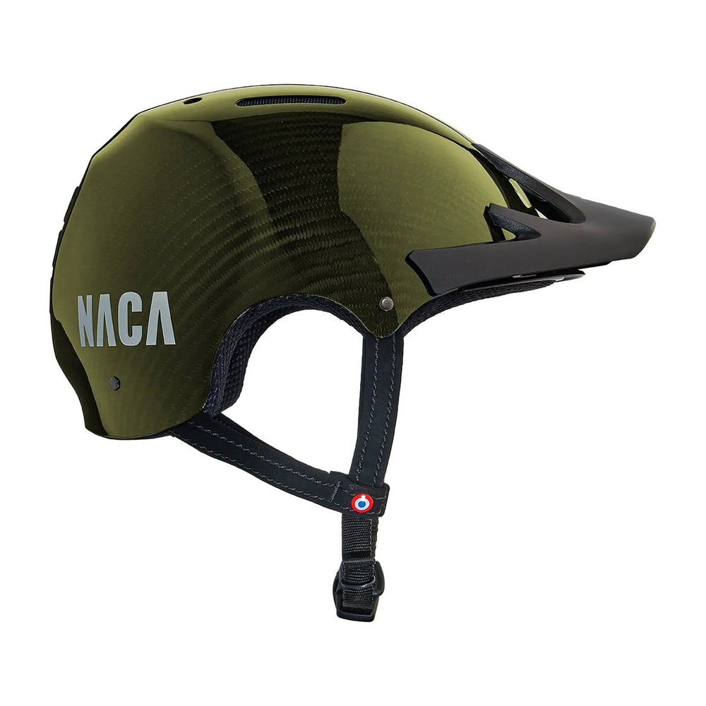Casque vélo NACA Carbone Candy jaune, vue de profil avec visière