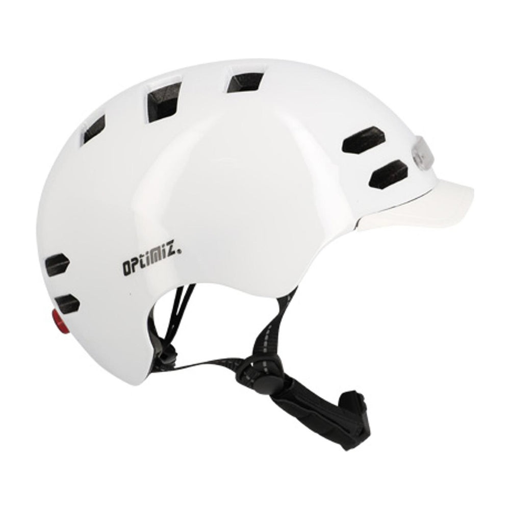 Casque vélo urbain Optimiz O374 à éclairage avant et arrière - Blanc Brillant