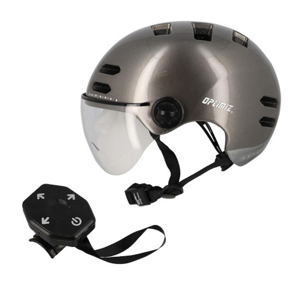 Casque vélo urbain Optimiz O394 à clignotants - Gris Brillant