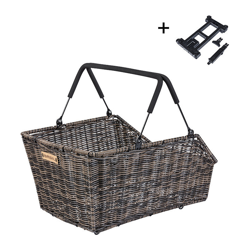 Panier arrière vélo Basil Cento Rattan Look MIK 22 L coloris Nature Brown – avec sa plaque MIK fournie