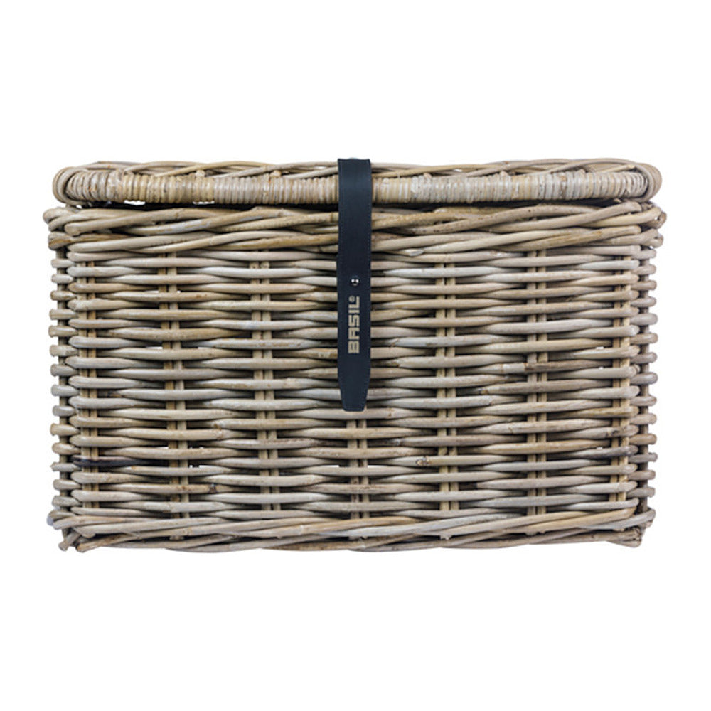 Panier avant vélo Basil Dax L rotin avec couvercle coloris Gris – vue de face
