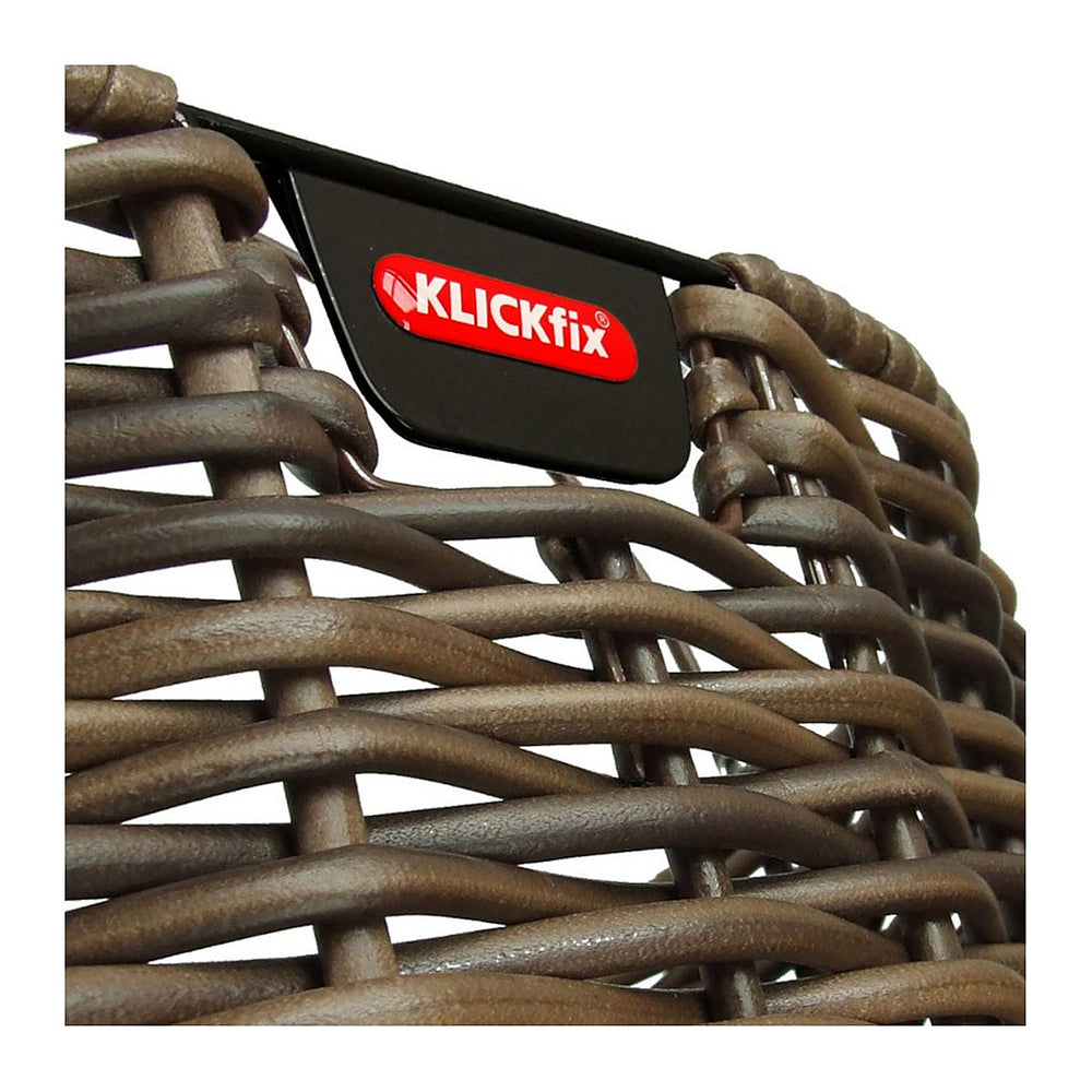 Panier avant vélo KlickFix Structura Oval 16 L – Marron – gros plan sur le tressage et le logo KLICKfix