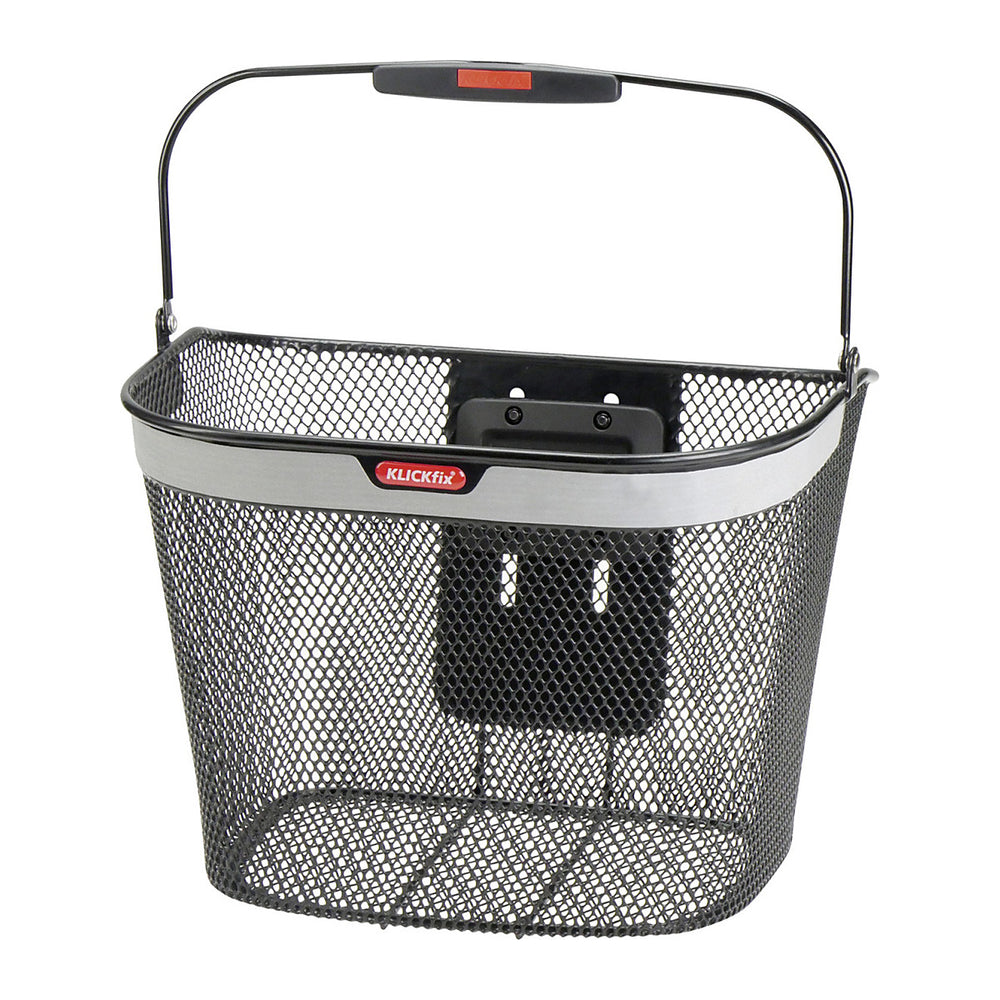 Panier avant vélo réfléchissant KlickFix Uni Reflect 16 L – Noir réfléchissant – le panier vu de face