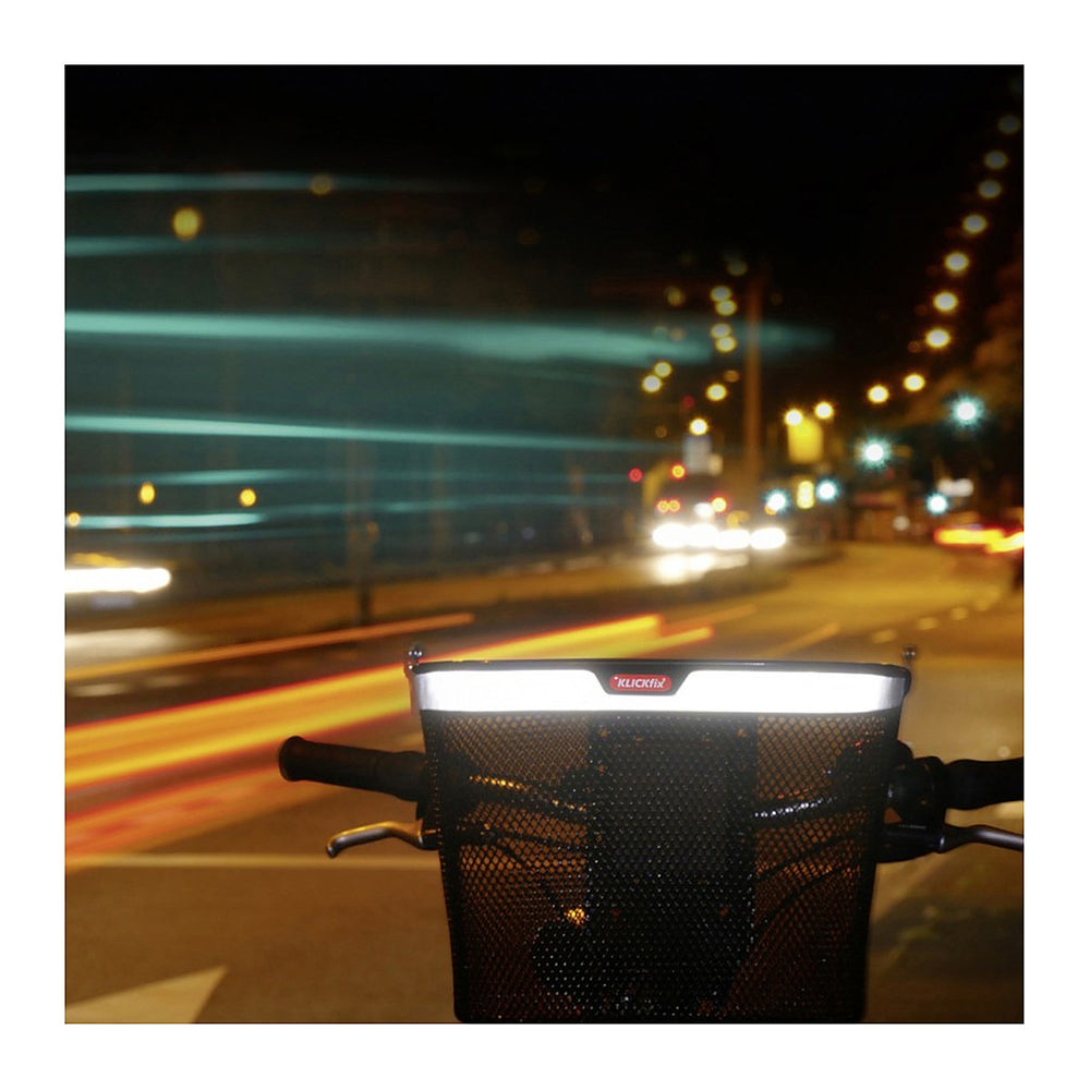 Panier avant vélo réfléchissant KlickFix Uni Reflect 16 L – Noir réfléchissant – les reflecteurs de nuit en ville
