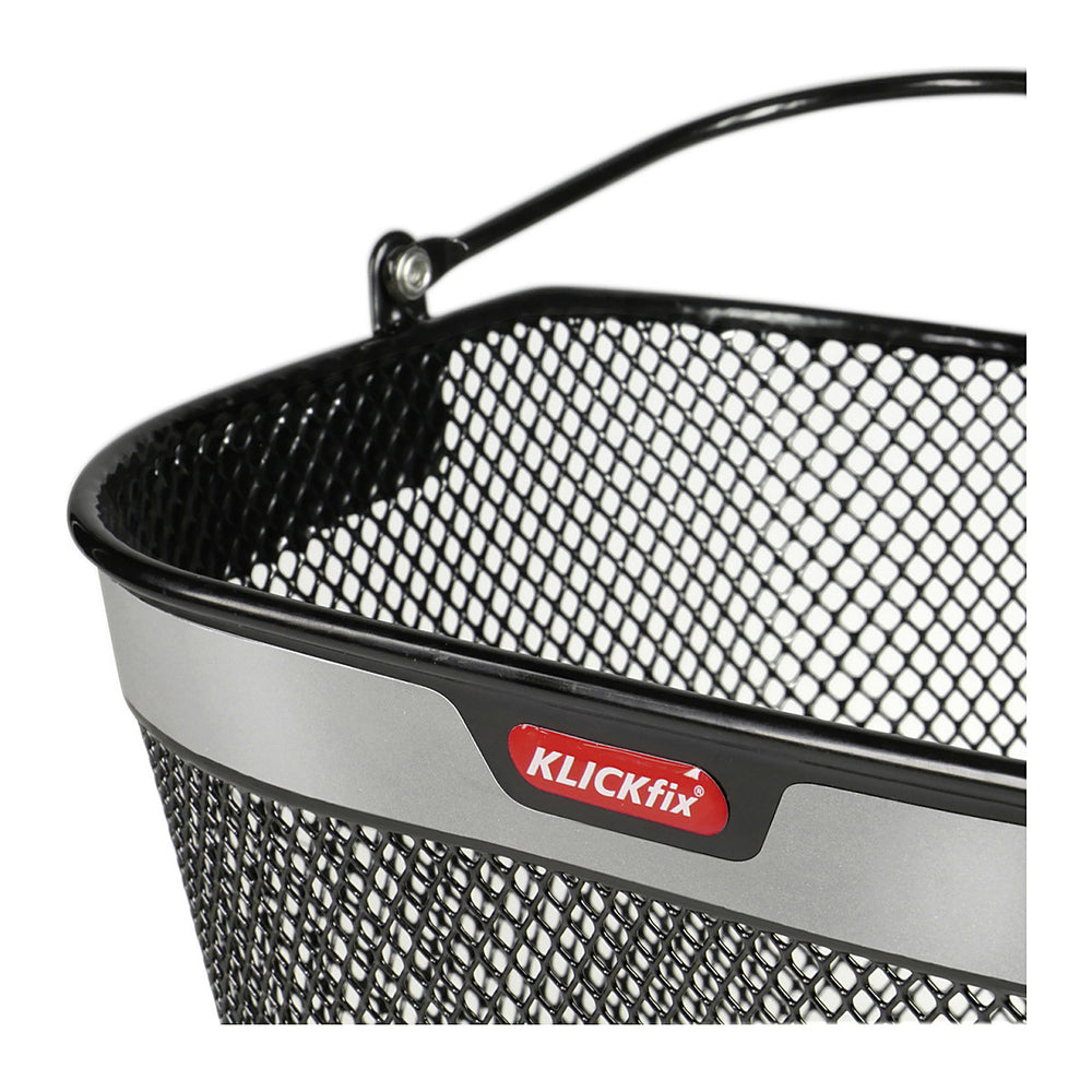 Panier avant vélo réfléchissant KlickFix Uni Reflect 16 L – Noir réfléchissant – le panier et sa bande reflechissante