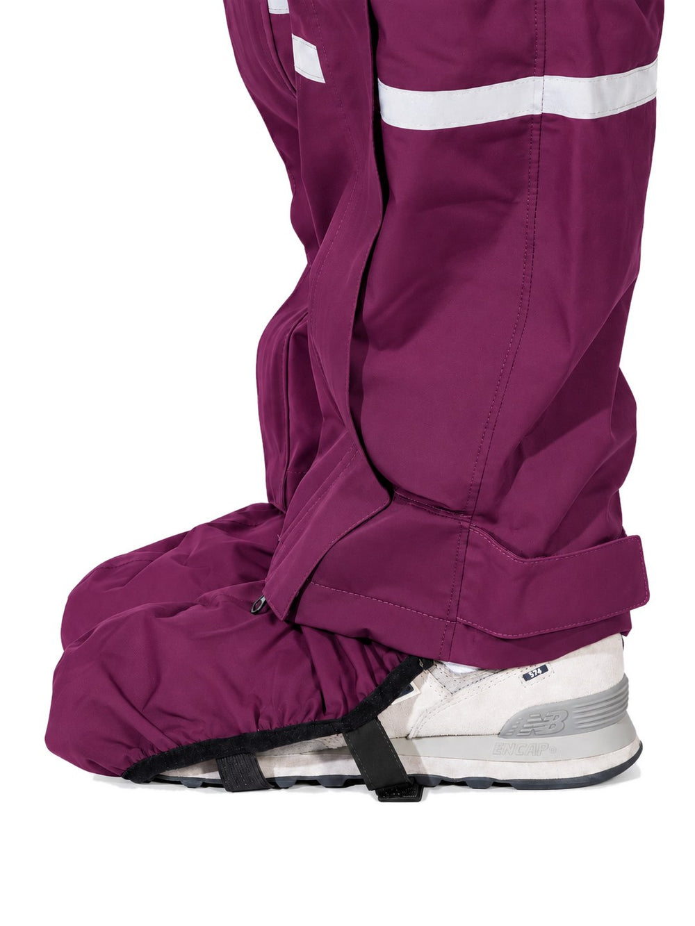 Pantalon de pluie Hello Rain Storm 20K Burgundy, vue de profil avec couvre-chaussure