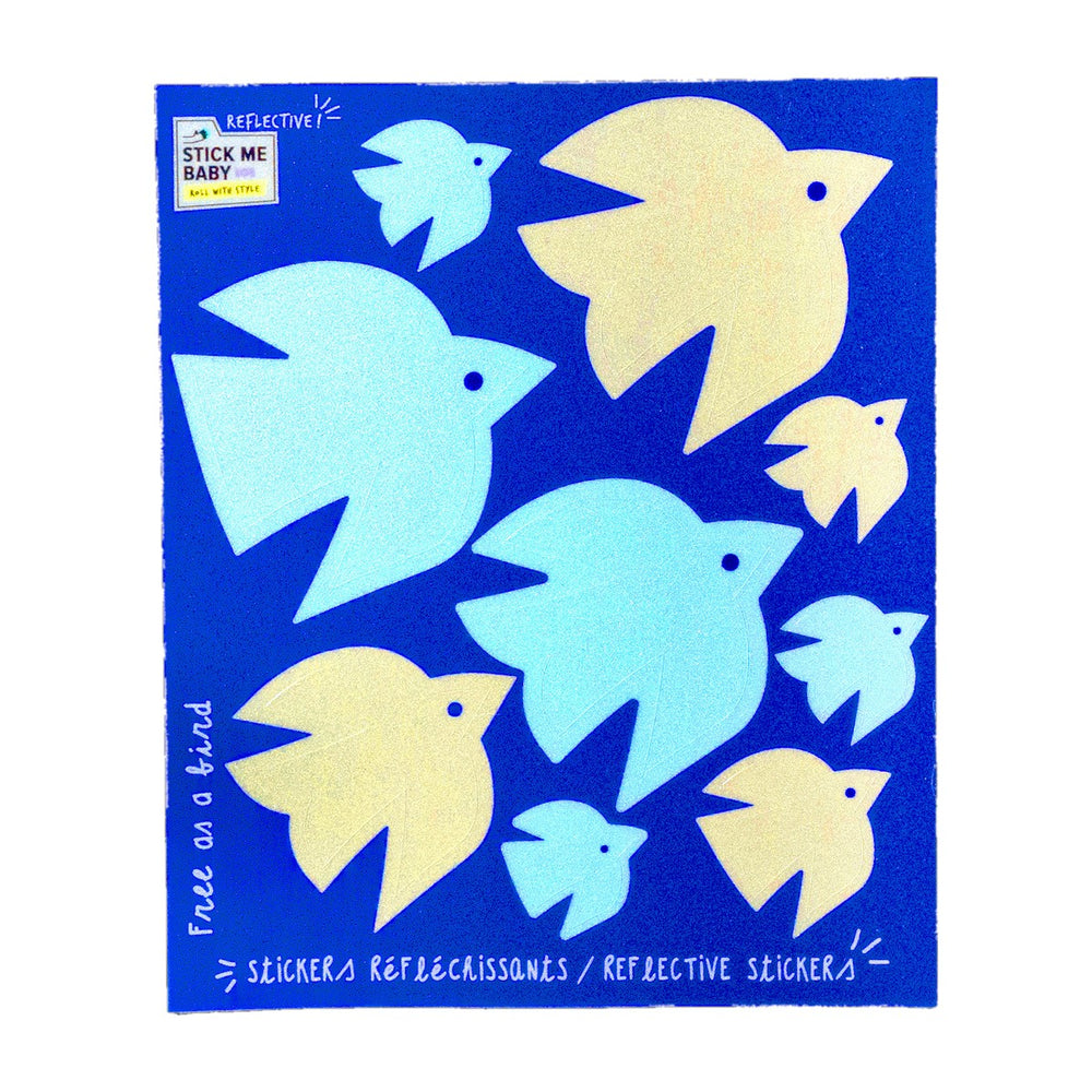 Planche mini stickers réfléchissants Stick me Baby : Oiseaux, effet réfléchissant au flash