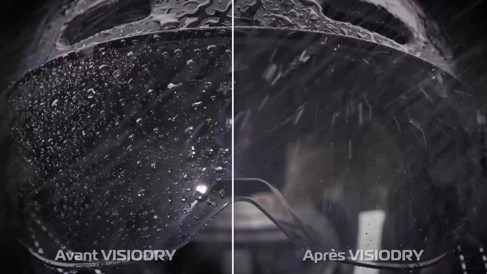 Film VisioDry : visière de casque sous la pluie avant et après le spray anti-pluie