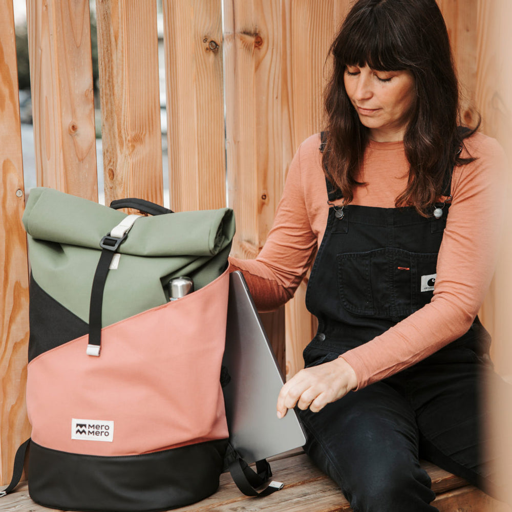 Sac à dos Mero Mero Squamish V3 -Édition Limitée - Vert-Rose - Poche latérale pour ordinateur