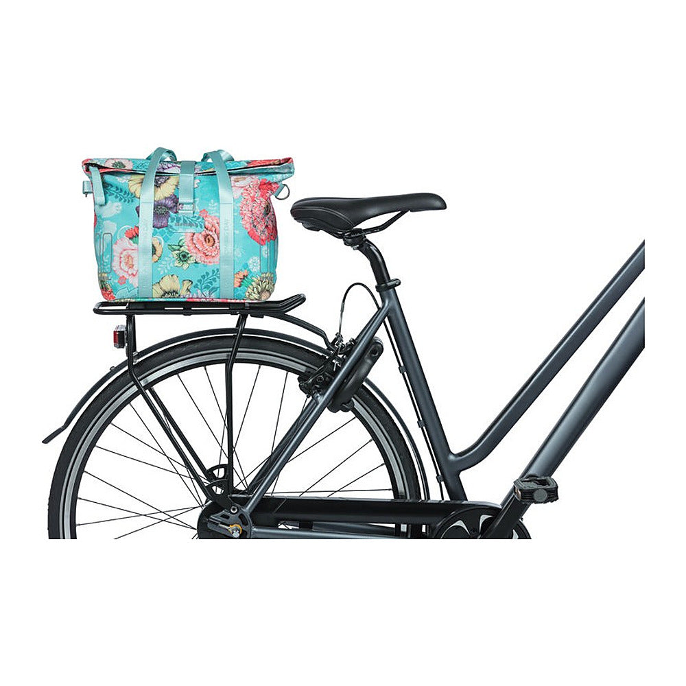 Sac à main vélo Basil Bloom Field MIK 11 L coloris Bleu – clipse sur le porte-bagages