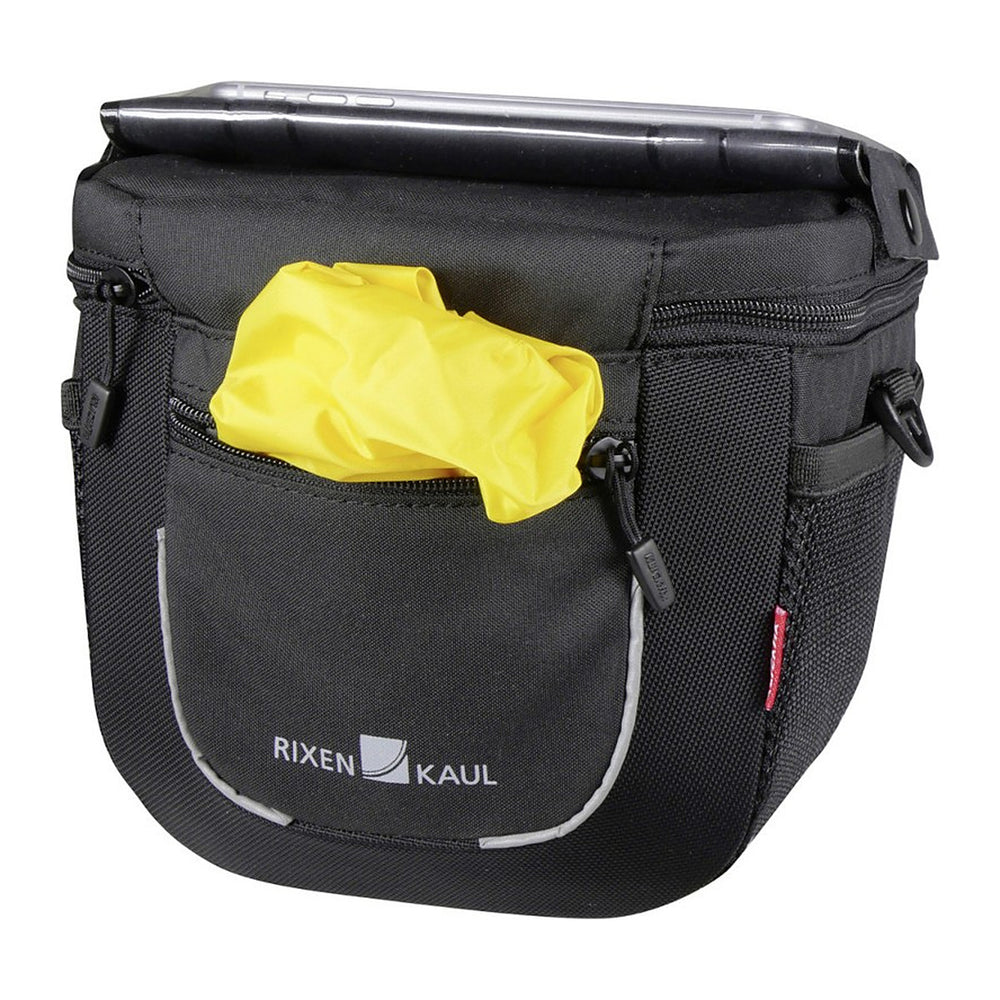 Sacoche de guidon KlickFix Aventour – Compact 3 L, noire – la sacoche ouverte et ses compartiments