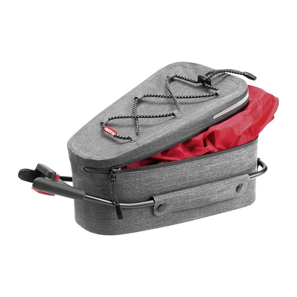 Sacoche de selle KlickFix Contour Sport, Max et Waterproof – Contour Waterproof 4 L, tige de selle – le couvercle ouvert et le compartiment principal