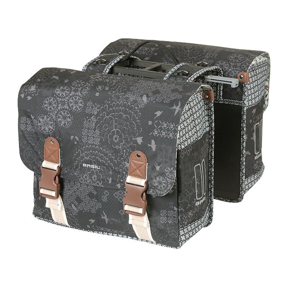 Sacoche double vélo Basil Bohème MIK 35 L coloris Charcoal – les deux sacoches vues de trois quarts