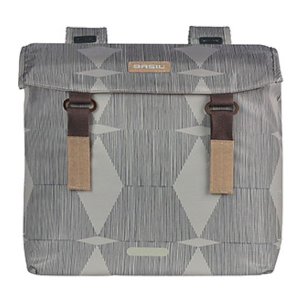 Sacoche double vélo Basil Elegance Universal Bridge 49 L coloris Chateau Taupe – une sacoche vue de face