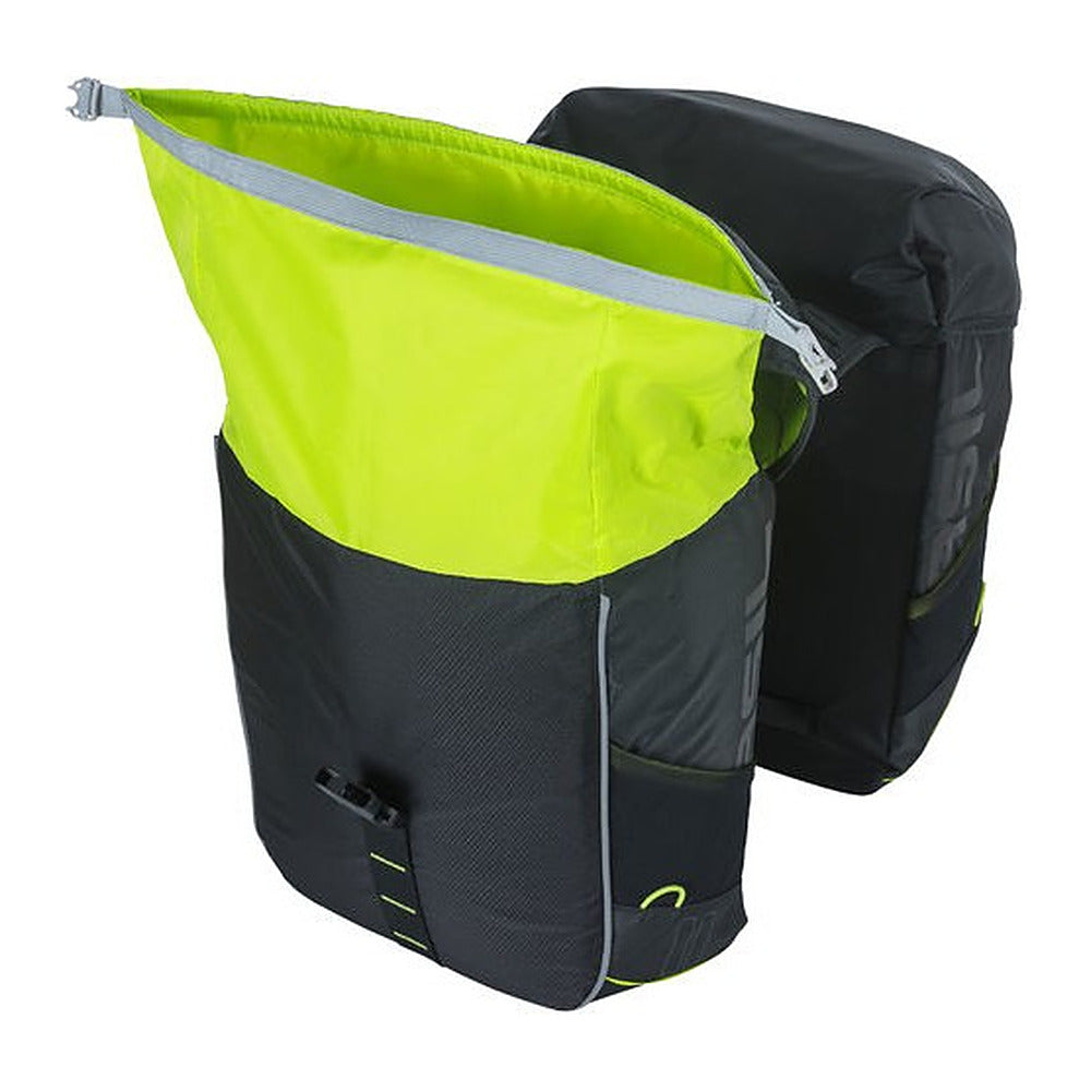 Sacoche double vélo Basil Miles Universal Bridge 34 L coloris Black Lime – doublure vert citron ouverte