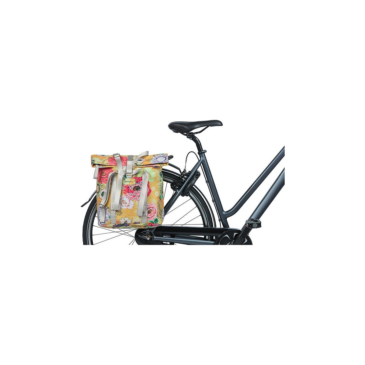 Shopper Basil Bloom Field accroche sur un porte-bagages