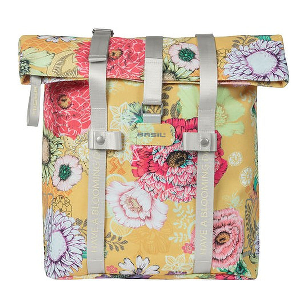 Sacoche vélo Basil Bloom Field Shopper 20 L coloris Honey Yellow – vue trois quarts roulee