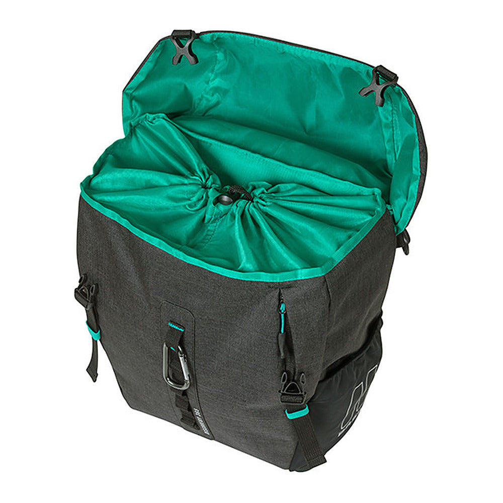 Sacoche vélo Basil Discovery 365D M MIK Hooks 9 L coloris Noir Mêlée – interieur et cordon de serrage