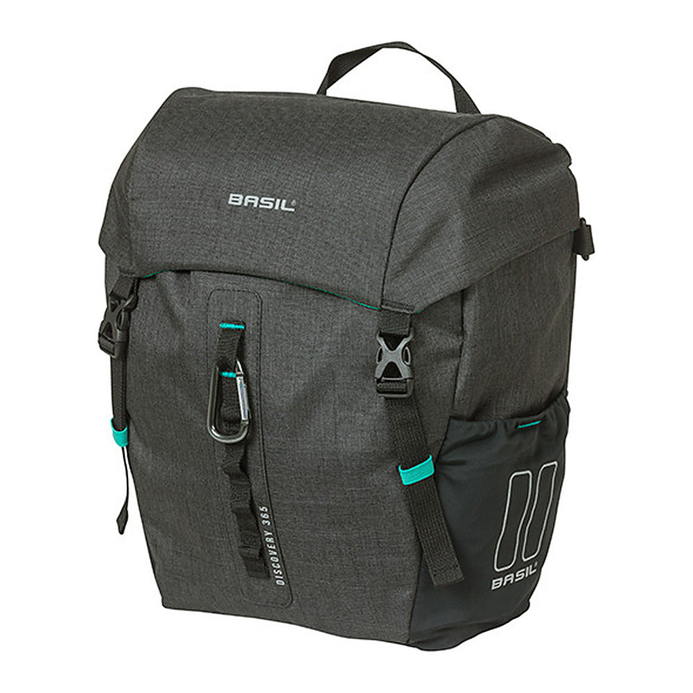 Sacoche vélo Basil Discovery 365D M MIK Hooks 9 L coloris Noir Mêlée – vue trois quarts