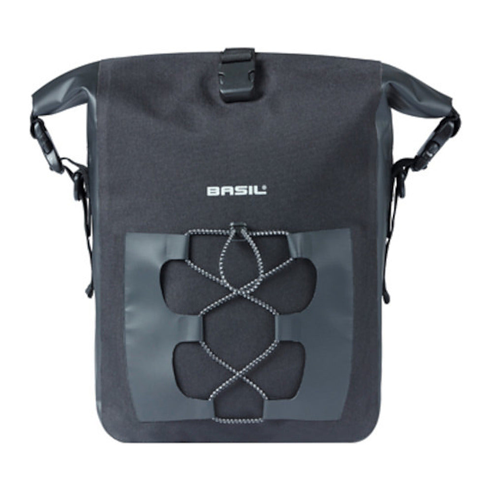 Sacoche vélo Basil Navigator Waterproof M MIK Studs 14 L coloris Noir – poche elastique reflechissante en facade