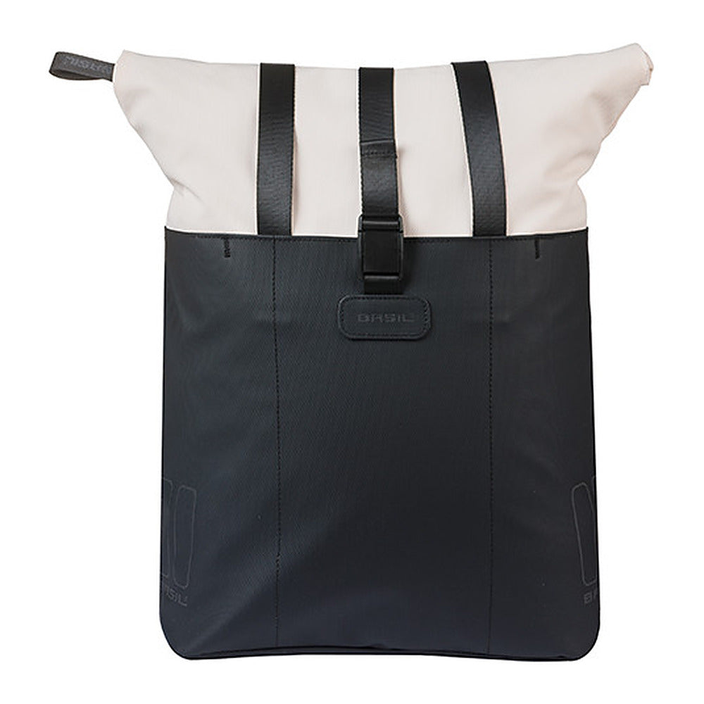 Sacoche vélo Basil Vive Shopper MIK Hooks 20 L coloris Blanc cassé / Noir – vue de face