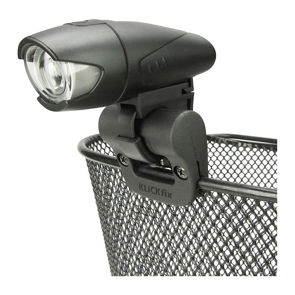 Support d'éclairage pour panier vélo KlickFix – Noir – un eclairage a pile monte sur le clip