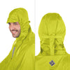 Capuche ergonomique de la cape Garibaldina 2G jaune fluo, de face et de dos