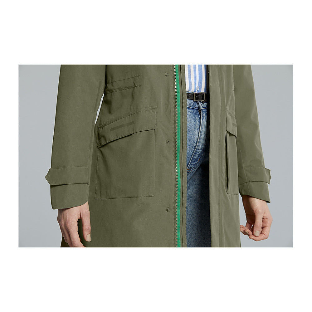 Veste de pluie vélo Basil Mosse Parka femme coloris Vert Olive - poches laterales et zip